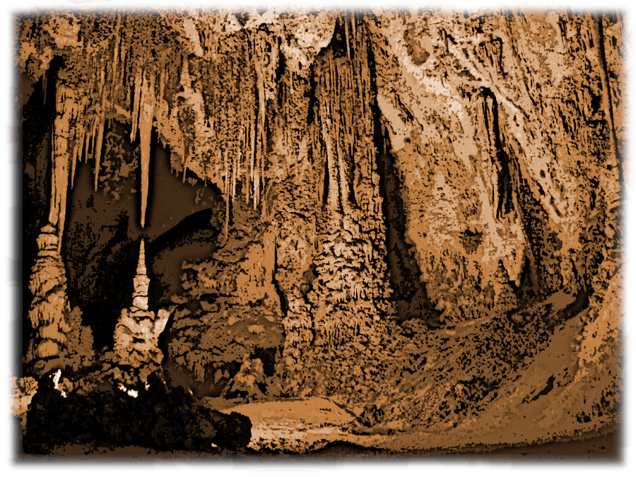 Cavern interior with stalactites and stalagmites